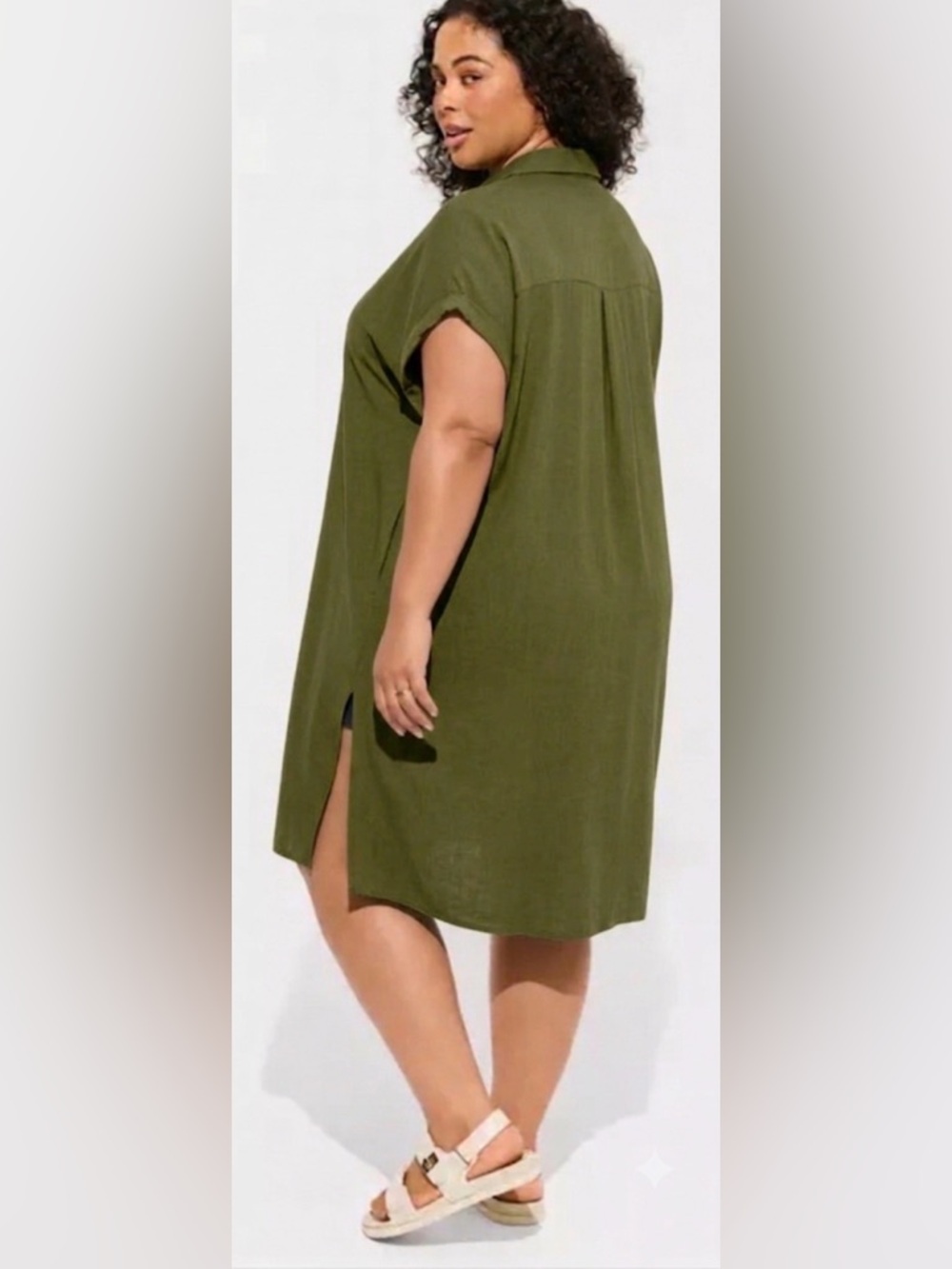 NWT Torrid Drop Shoulder Button Up Tunic Dress Olive Green Sz 2X